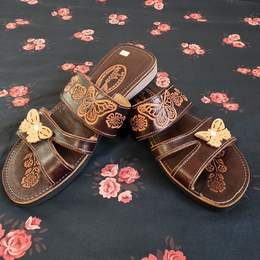 Brown Butterfly Embellished Sandals